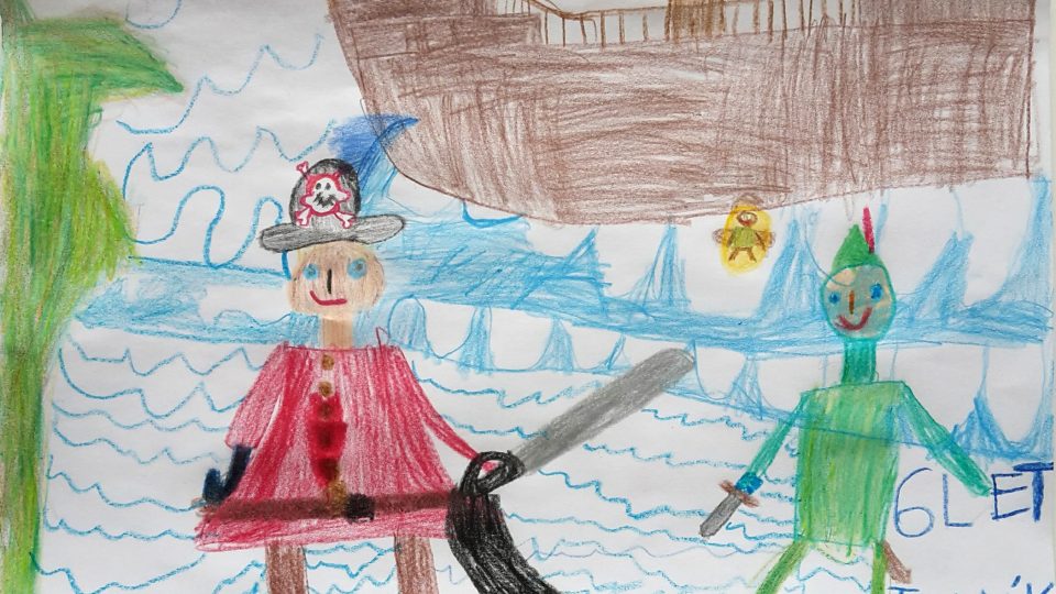 Šestiletý Antonín úžasně namaloval zvlněné moře i pirátskou loď