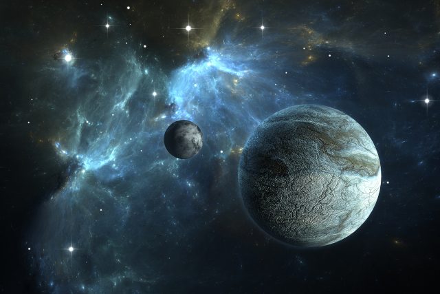 Takhle nějak by mohla vpadat exoplaneta a její měsíc  (3D ilustrace) | foto: Shutterstock
